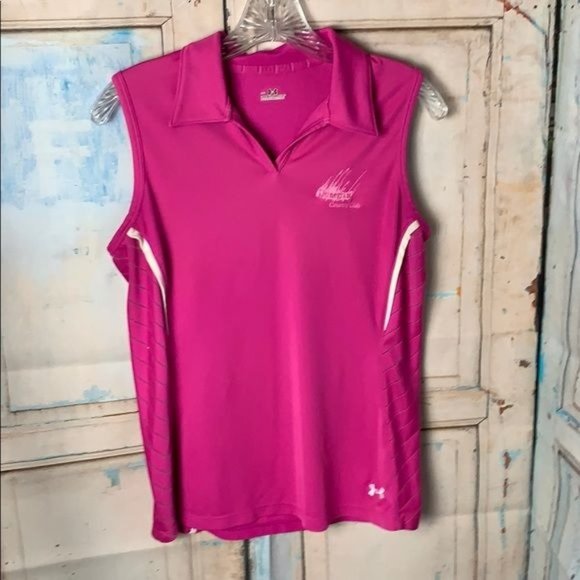 Under Armour Womans M Pink White TankTop Collared Embroidered "Dunegrass Country - Picture 1 of 5